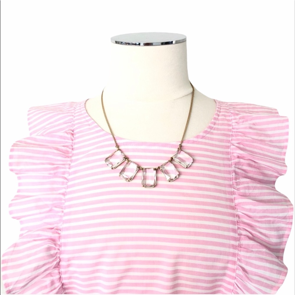 J. Crew Pink Striped Ruffle Blouse - Picture 3 of 10